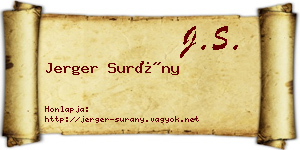 Jerger Surány névjegykártya